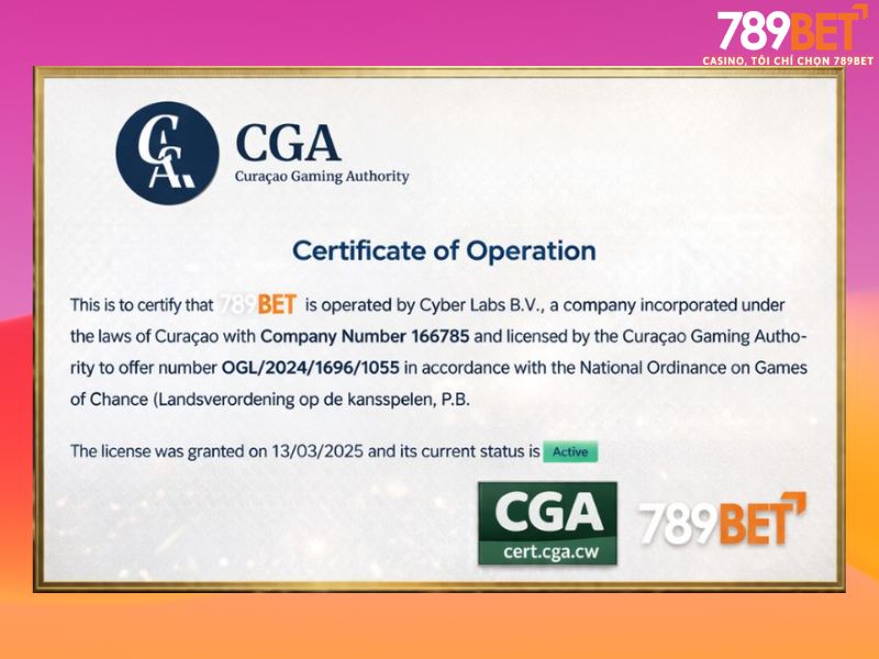 Giấy phép hoạt động & chứng nhận quốc tế 789BET