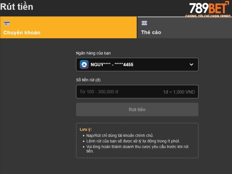 Quy trình các bước rút tiền 789BET chi tiết cho người mới